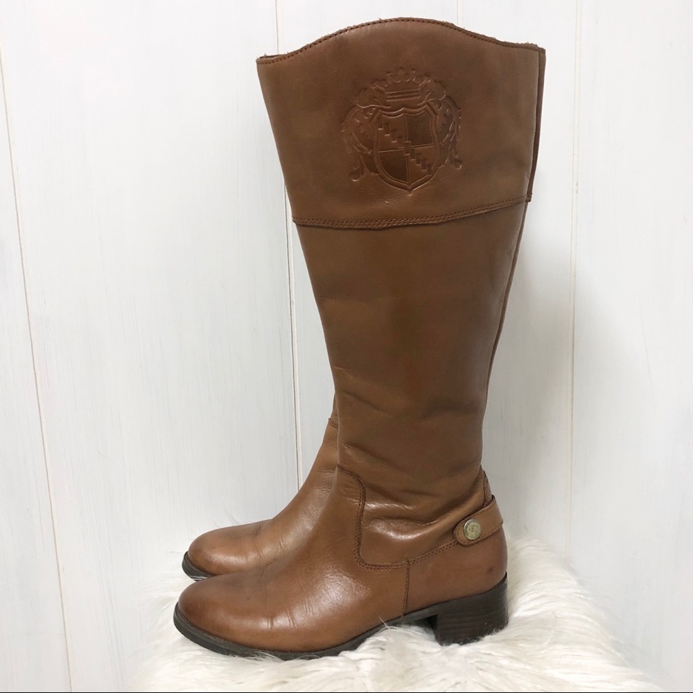 Franco Sarto Leather Knee High Riding Boots Camel